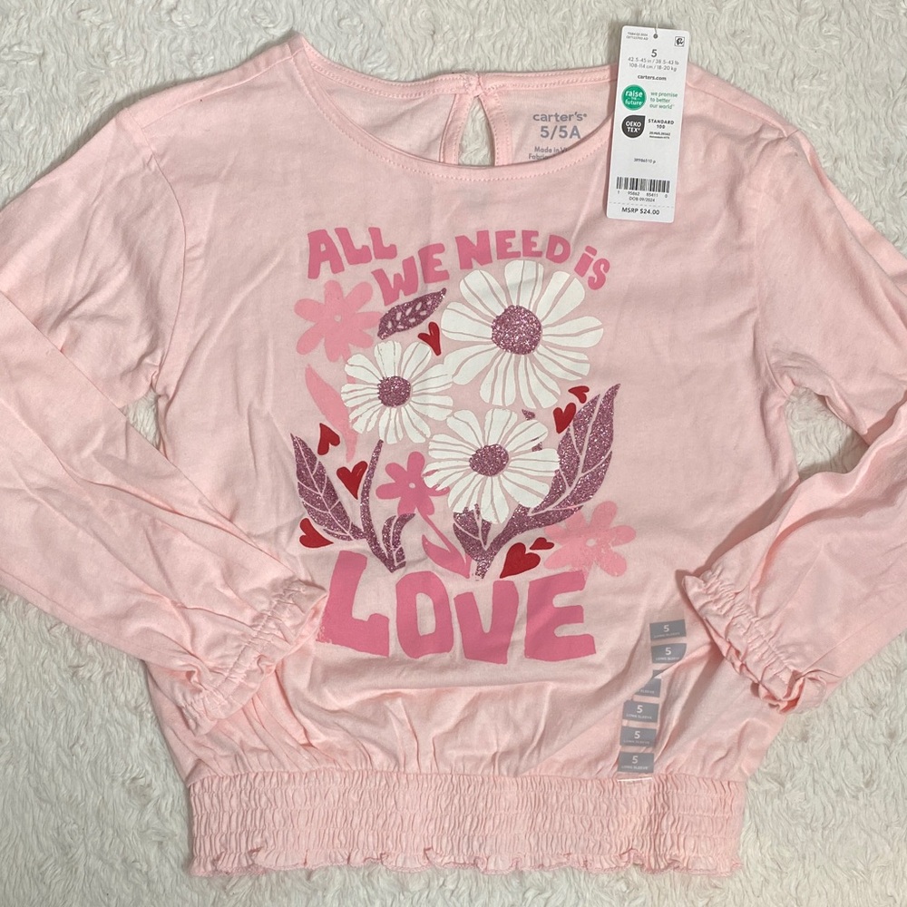 Carter's Pink Long Sleeve Tee with Floral Love Design